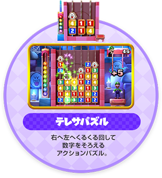 テレサパズル　右へ左へくるくる回して数字をそろえるアクションパズル。