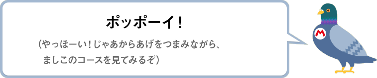 ポッポーイ！（やっほーい！じゃあからあげをつまみながら、ましこのコースを見てみるぞ）