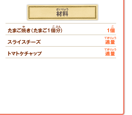 材料 たまご焼き（たまご1個分） 1個／スライスチーズ 適量／トマトケチャップ 適量