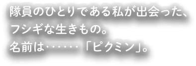 隊員のひとりである私が出会った、フシギな生きもの。名前は…「ピクミン」。