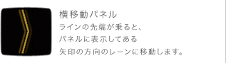 横移動パネル ラインの先端が乗ると、パネルに表示してある矢印の方向のレーンに移動します。