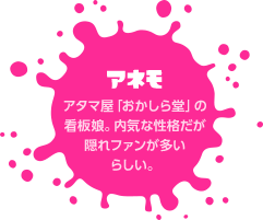 アネモ　アタマ屋「おかしら堂」の看板娘。内気な性格だが隠れファンが多いらしい。