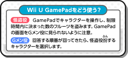 Wii U GamePadǂgH  GamePadŃLN^[𑀍삵AԓɌ܂̃t[c𓐂݂܂BGamePad̉ʂGɌȂ悤ɒӁB G 񓚂鏇ԂĂA𕯂LN^[I܂B