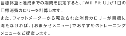 ڕW̏dƒB܂ł̊Ԃݒ肷ƁAwWii Fit Ux1̖ڕWJ[vZ܂B܂AtBbg[^[]ꂽJ[ڕWɖȂ΁Au܂j[vł߂̃g[jOj[Ă܂B