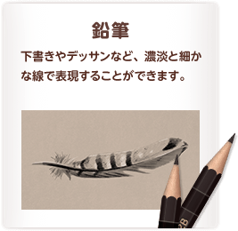 鉛筆 下書きやデッサンなど、濃淡と細かな線で表現することができます。